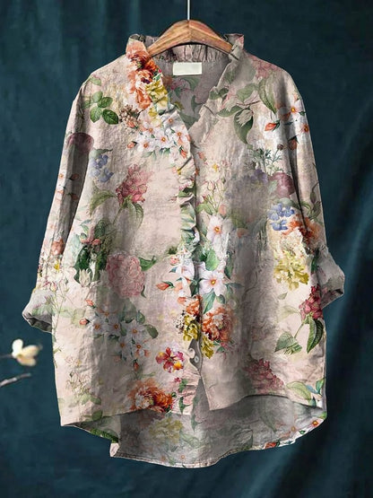 Floral Lace Collar Polyester Blouse
