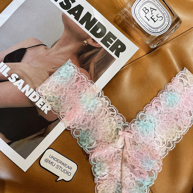Floral lace thong pants