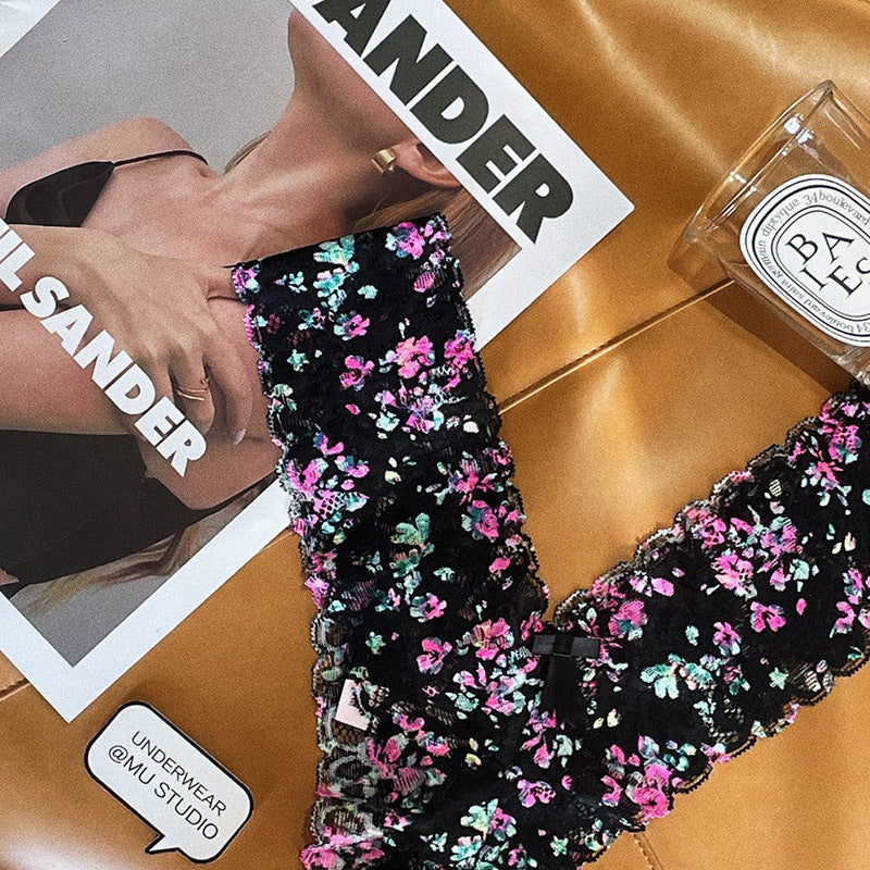 Floral lace thong pants