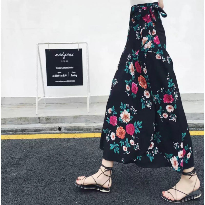 Floral Lace-Up Wrap Skirt