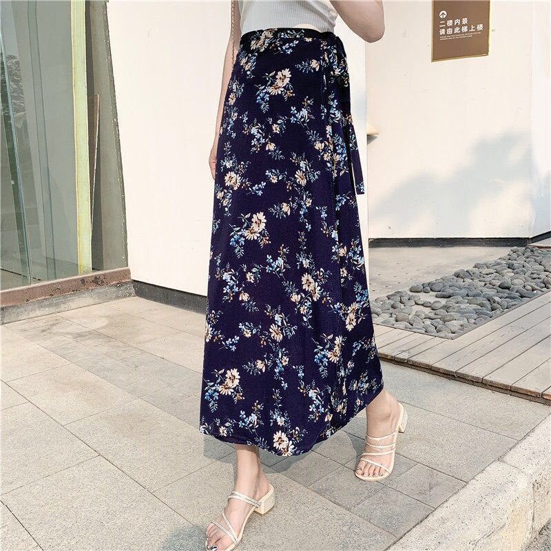 Floral Lace-Up Wrap Skirt