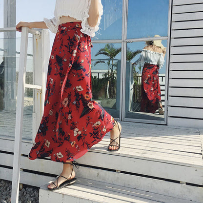 Floral Lace-Up Wrap Skirt