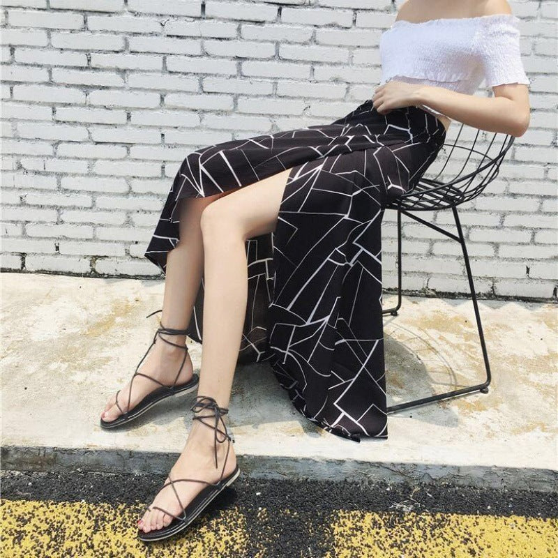 Floral Lace-Up Wrap Skirt
