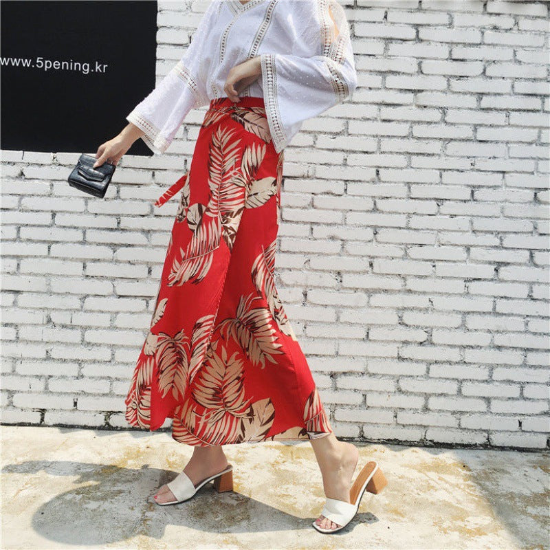 Floral Lace-Up Wrap Skirt