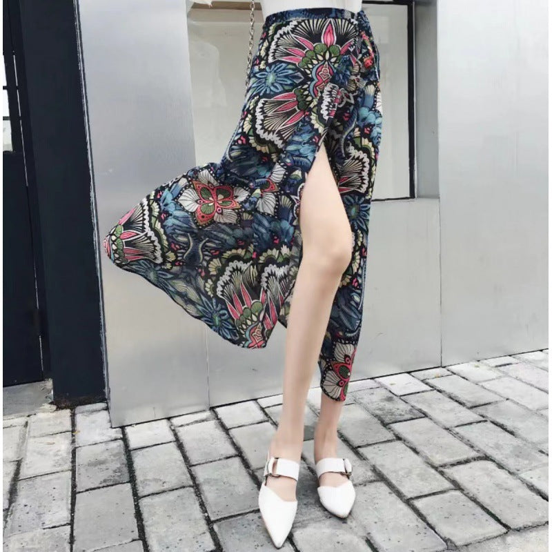 Floral Lace-Up Wrap Skirt