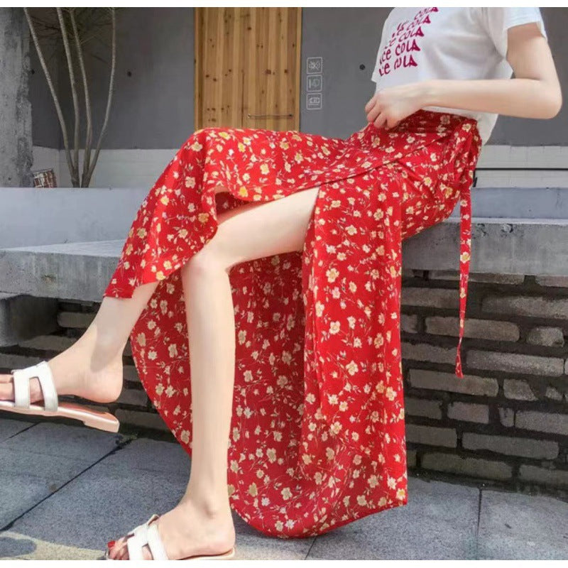 Floral Lace-Up Wrap Skirt