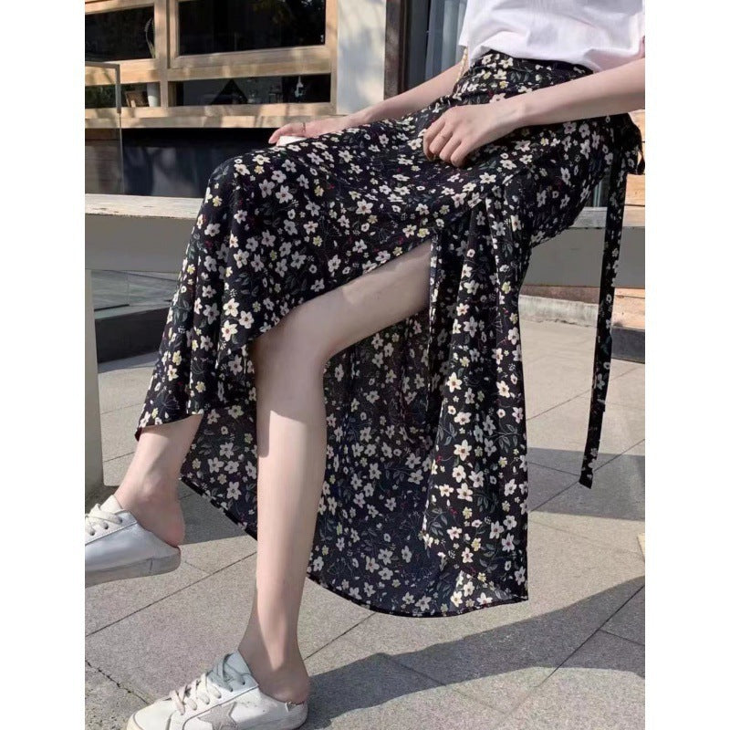 Floral Lace-Up Wrap Skirt