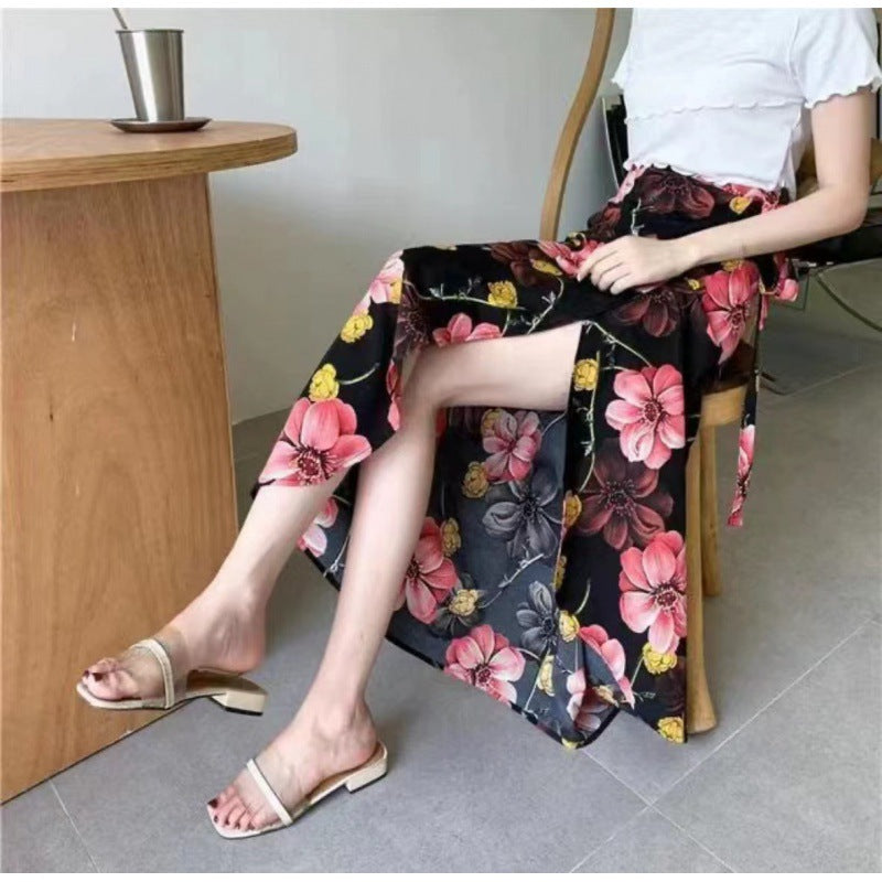 Floral Lace-Up Wrap Skirt