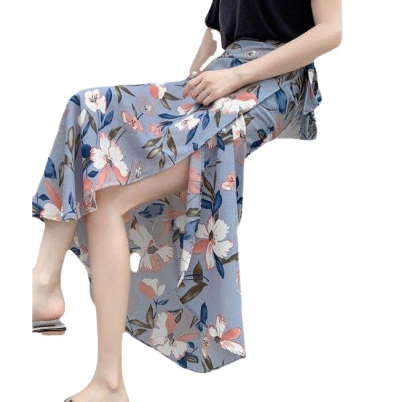 Floral Lace-Up Wrap Skirt