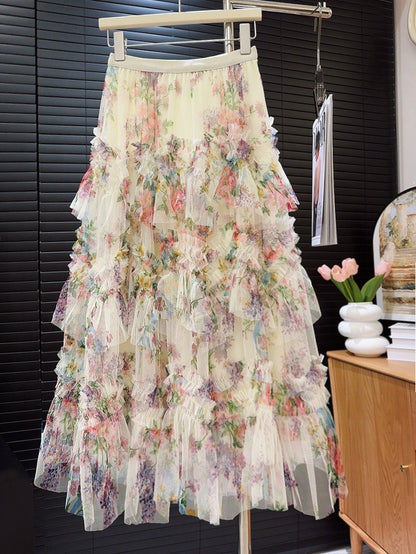 Floral Layered Mesh Skirt