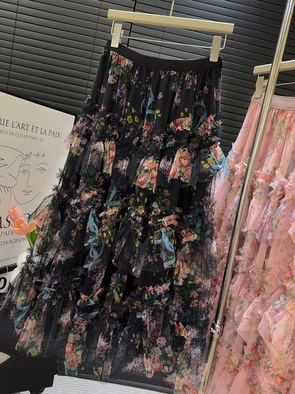 Floral Layered Mesh Skirt