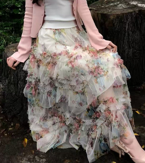 Floral Mesh A-Line Skirt