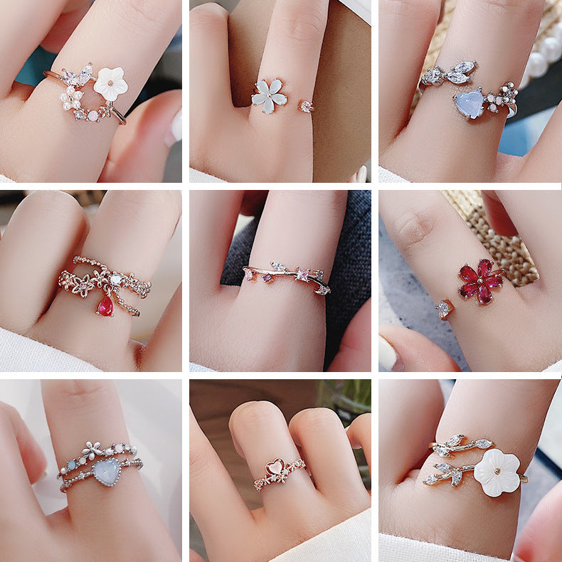 Floral Micro-Set Crystal Adjustable Ring