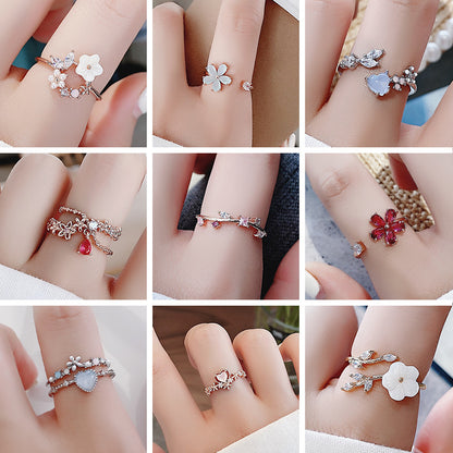 Floral Micro-Set Crystal Adjustable Ring