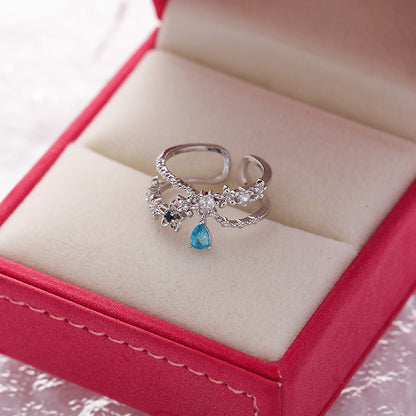 Floral Micro-Set Crystal Adjustable Ring