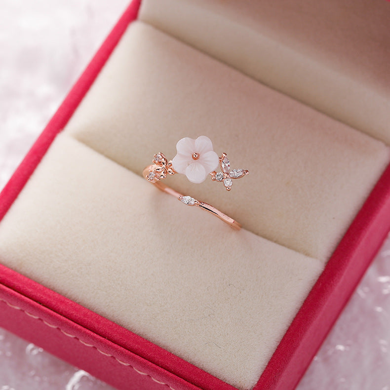Floral Micro-Set Crystal Adjustable Ring