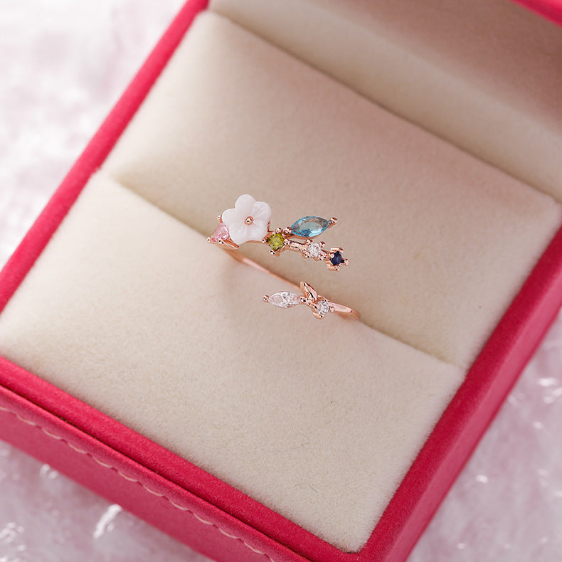 Floral Micro-Set Crystal Adjustable Ring