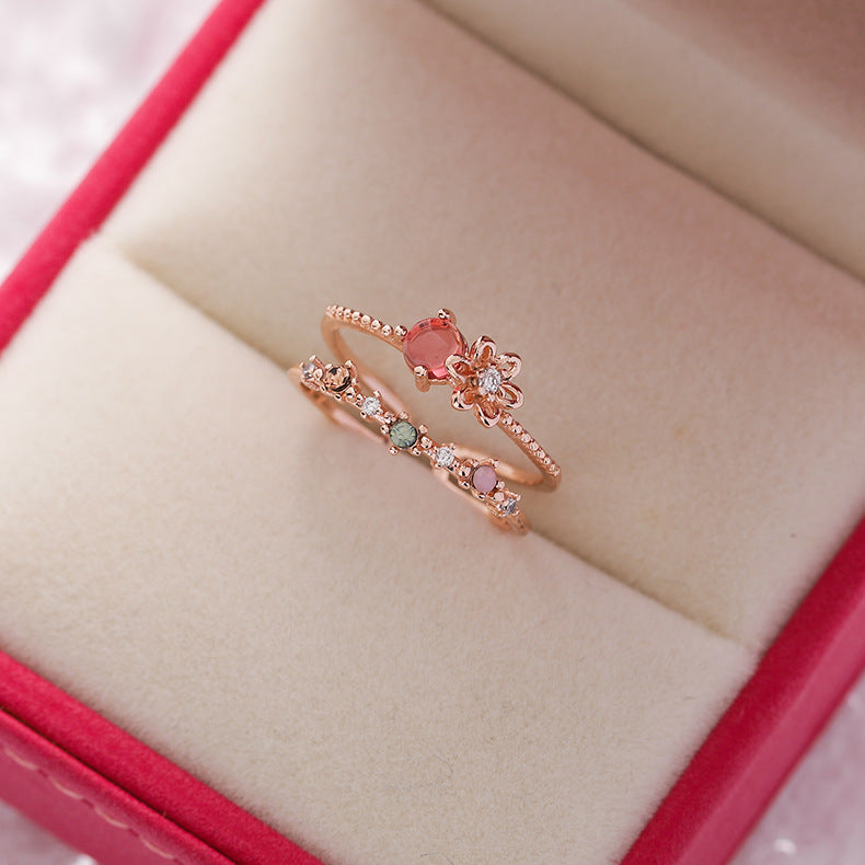 Floral Micro-Set Crystal Adjustable Ring