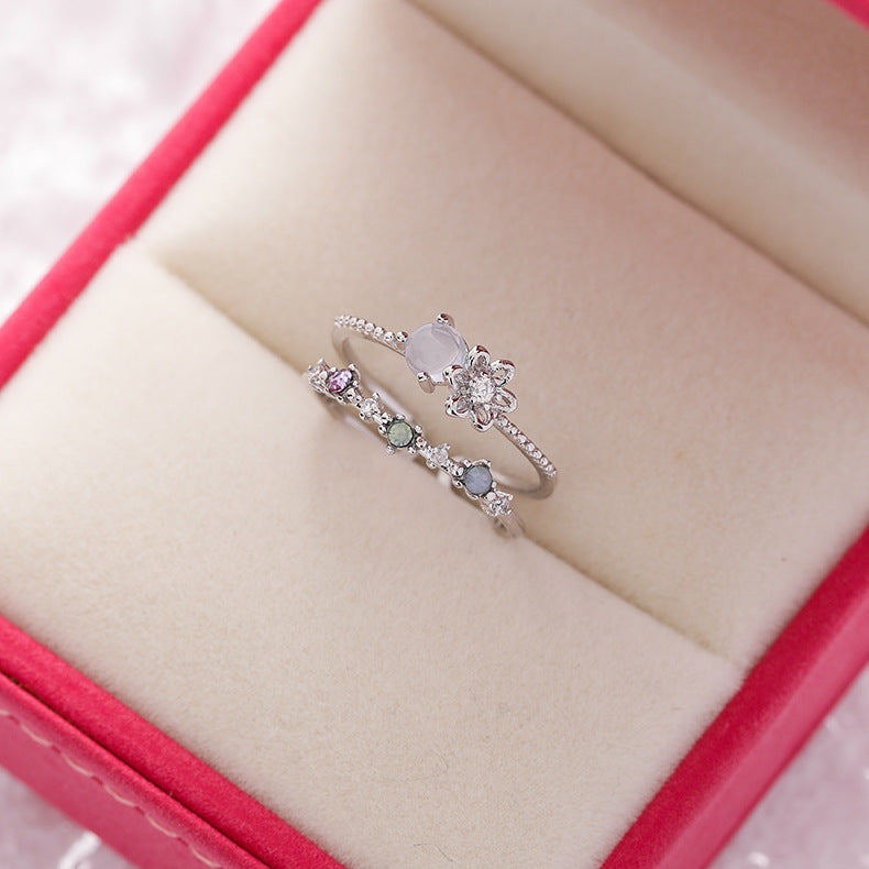 Floral Micro-Set Crystal Adjustable Ring