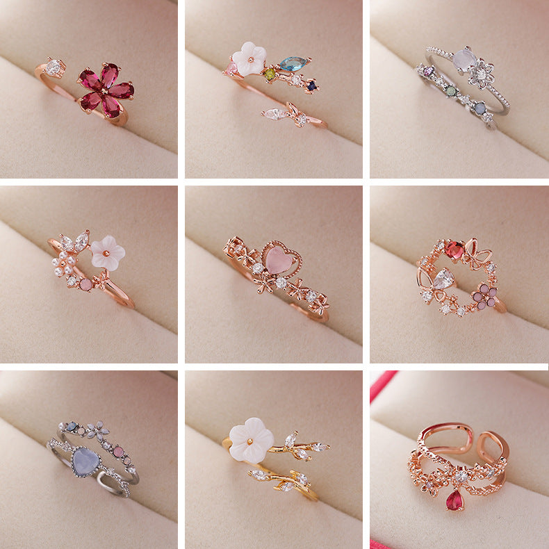 Floral Micro-Set Crystal Adjustable Ring