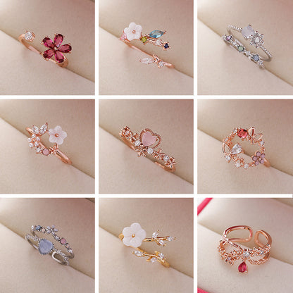 Floral Micro-Set Crystal Adjustable Ring