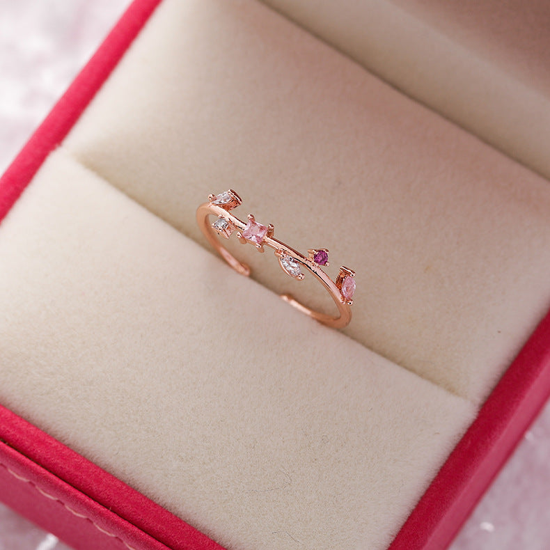 Floral Micro-Set Crystal Adjustable Ring