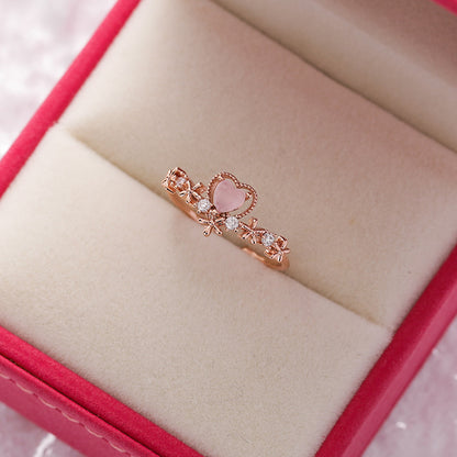 Floral Micro-Set Crystal Adjustable Ring