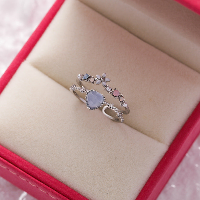 Floral Micro-Set Crystal Adjustable Ring