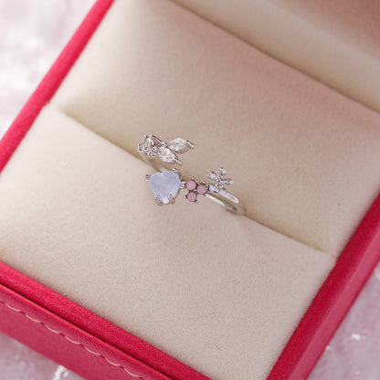 Floral Micro-Set Crystal Adjustable Ring