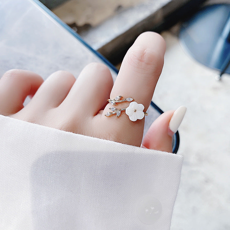 Floral Micro-Set Crystal Adjustable Ring