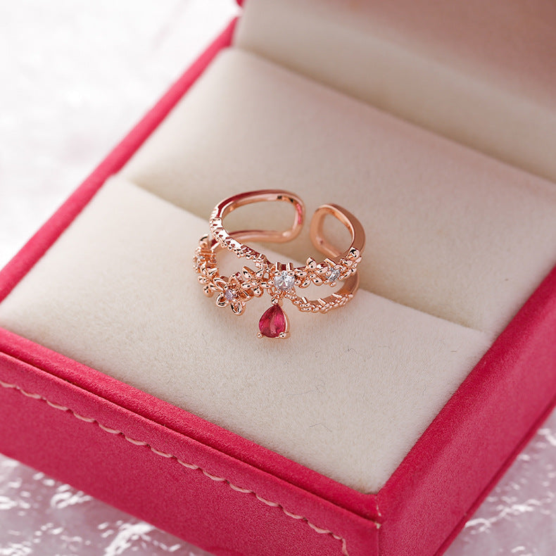 Floral Micro-Set Crystal Adjustable Ring