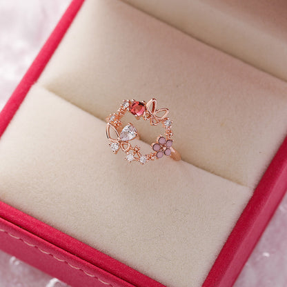 Floral Micro-Set Crystal Adjustable Ring