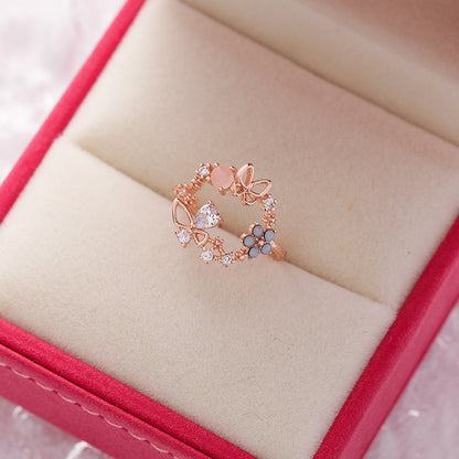 Floral Micro-Set Crystal Adjustable Ring