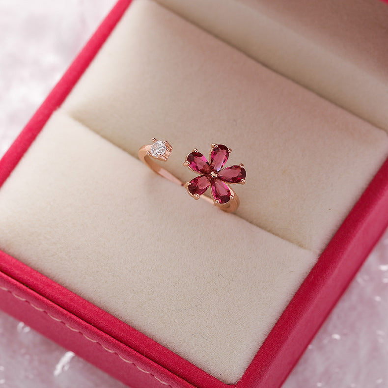 Floral Micro-Set Crystal Adjustable Ring