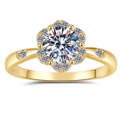 Floral Moissanite Ring 18K Gold Plated Sterling Silver