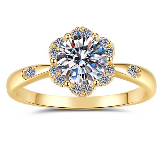 Floral Moissanite Ring 18K Gold Plated Sterling Silver