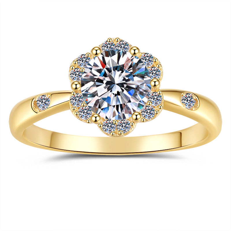 Floral Moissanite Ring 18K Gold Plated Sterling Silver