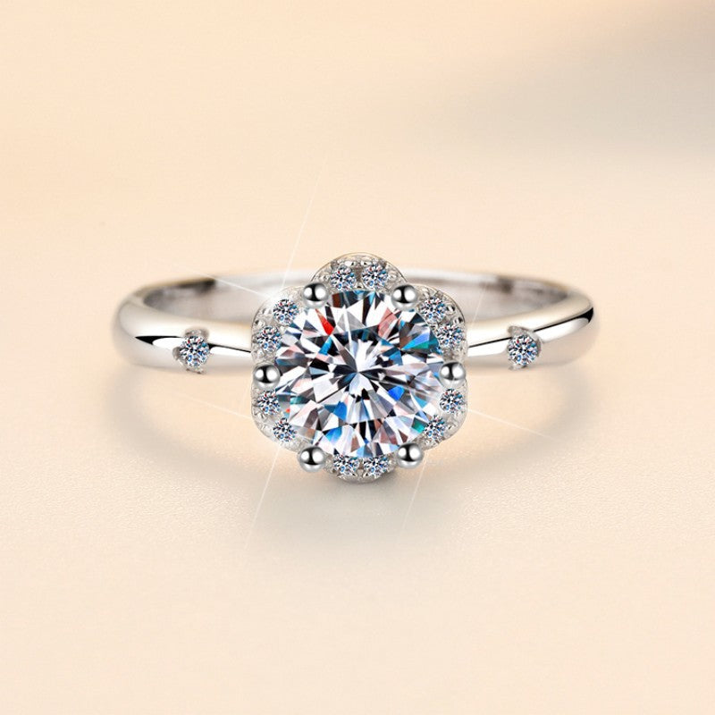 Floral Moissanite Ring 18K Gold Plated Sterling Silver