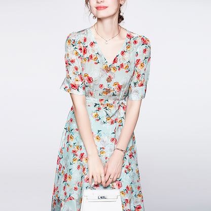 Floral Mulberry Silk Dress