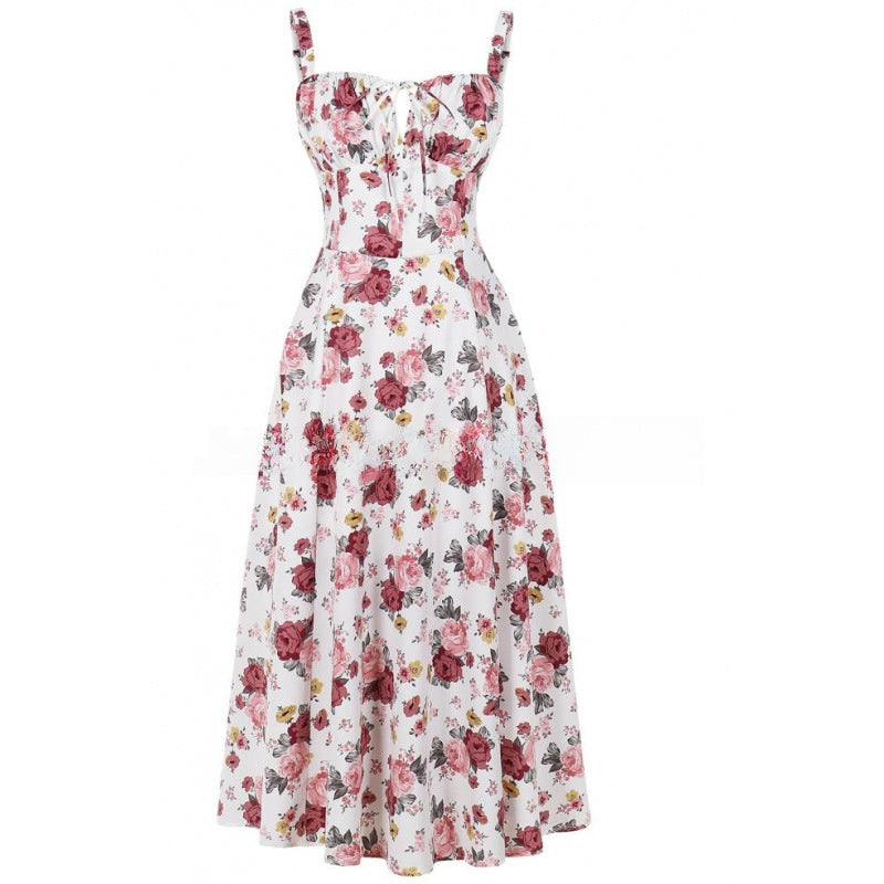 Floral Neck Slit Flared Dress