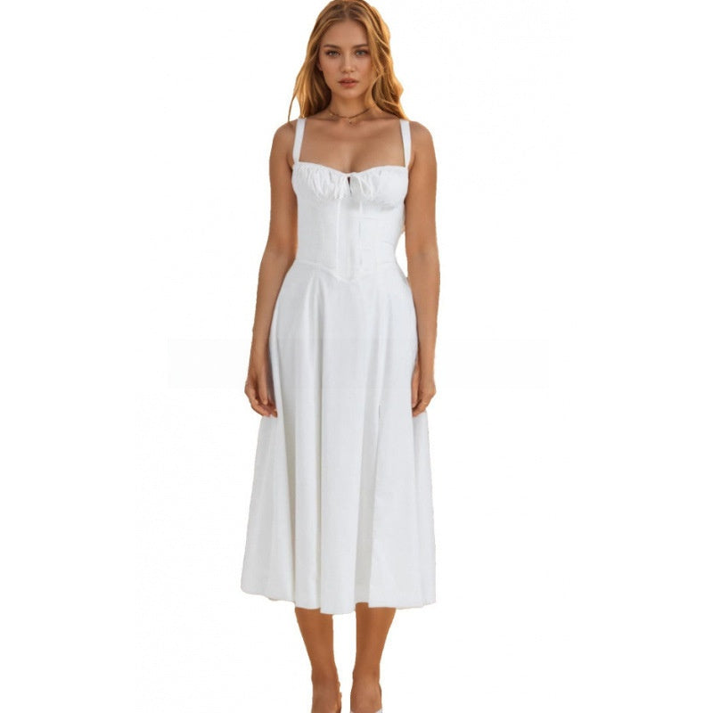 Floral Neck Slit Flared Dress