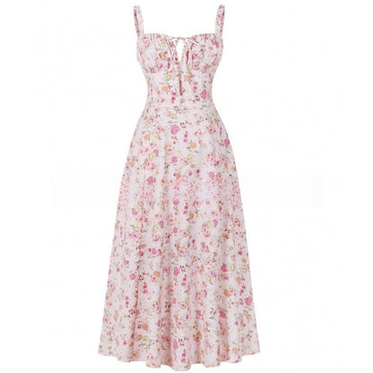 Floral Neck Slit Flared Dress