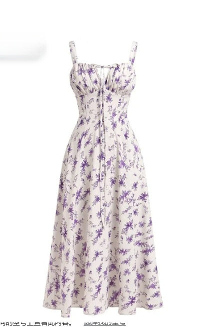 Floral Neck Slit Flared Dress