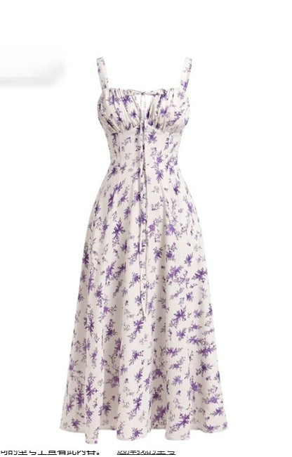 Floral Neck Slit Flared Dress