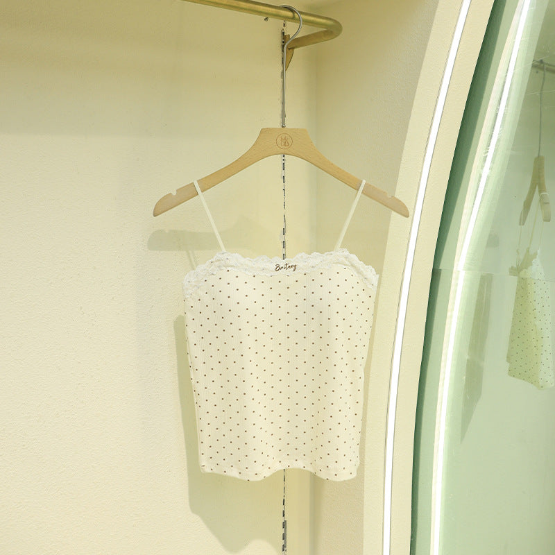 Floral-patterned breathable top with built-in padded cups, suitable for both inner and outer wear