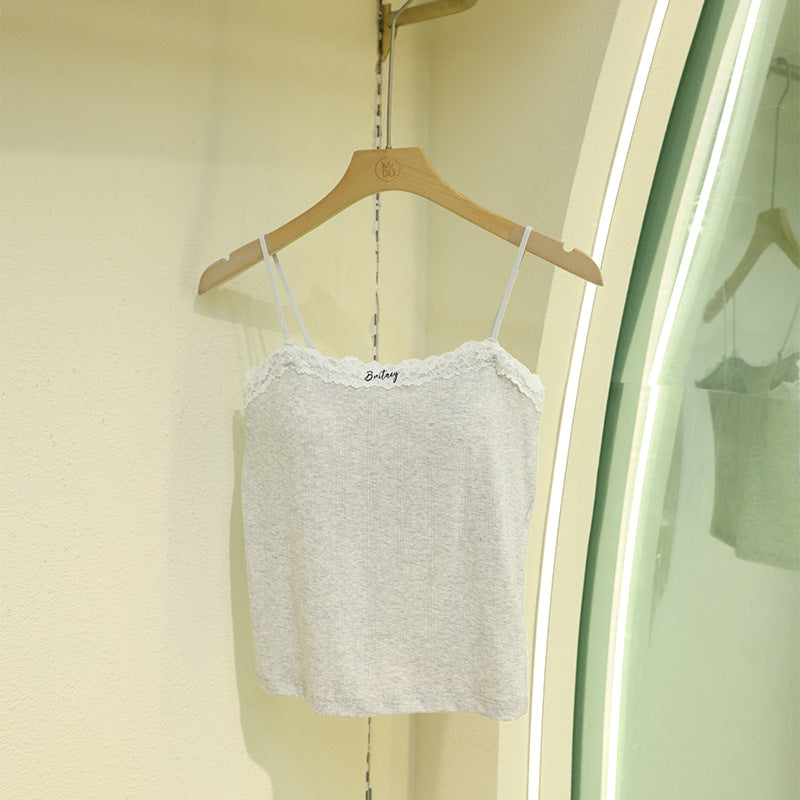 Floral-patterned breathable top with built-in padded cups, suitable for both inner and outer wear