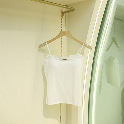 Floral-patterned breathable top with built-in padded cups, suitable for both inner and outer wear