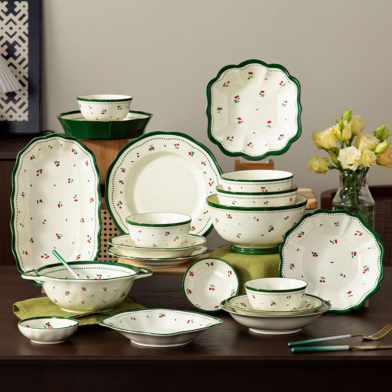 Floral-patterned porcelain tableware