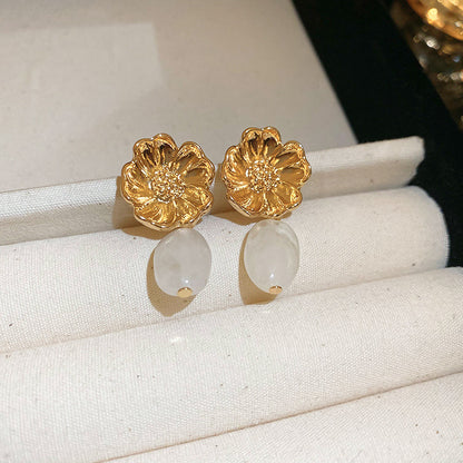 Floral Pearl Earrings Gold Plated