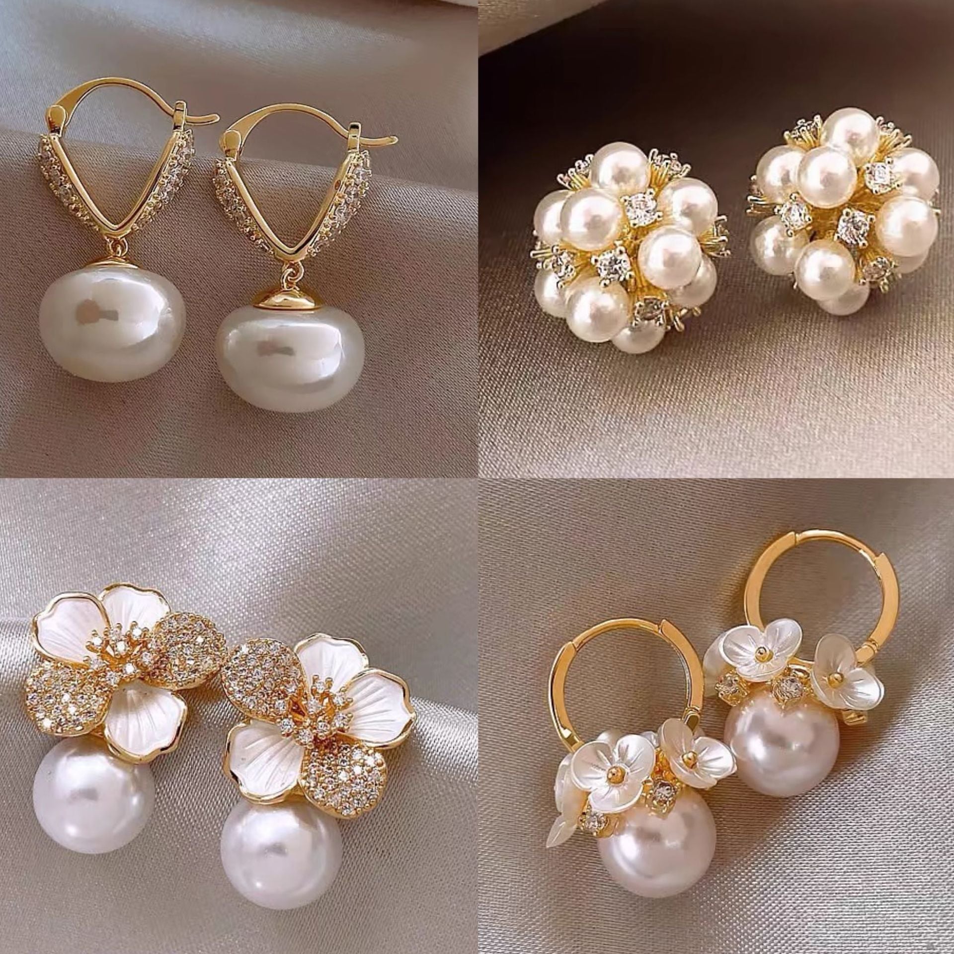 Floral Pearl Earrings Gold Plated